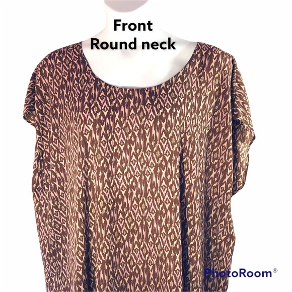 Torrid women brown pink top Aztec pattern, v back slit, sleeveless Sz 3X - Picture 3 of 14